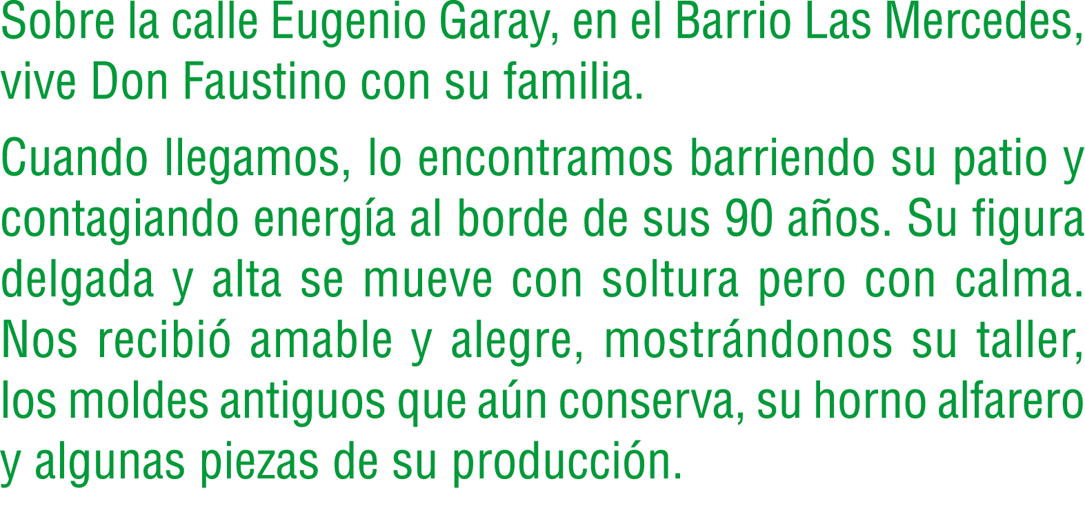 Sobre la calle Eugenio Garay, en el Barrio Las Mercedes, vive Don Faustino con su familia. Cuando llegamos, lo encont...